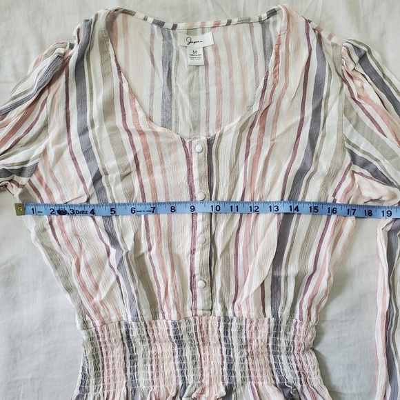 WOMEN'S Japna Neutral Striped Long Sleeve Crop Top Size M Buttons Smocked - Picture 10 of 11